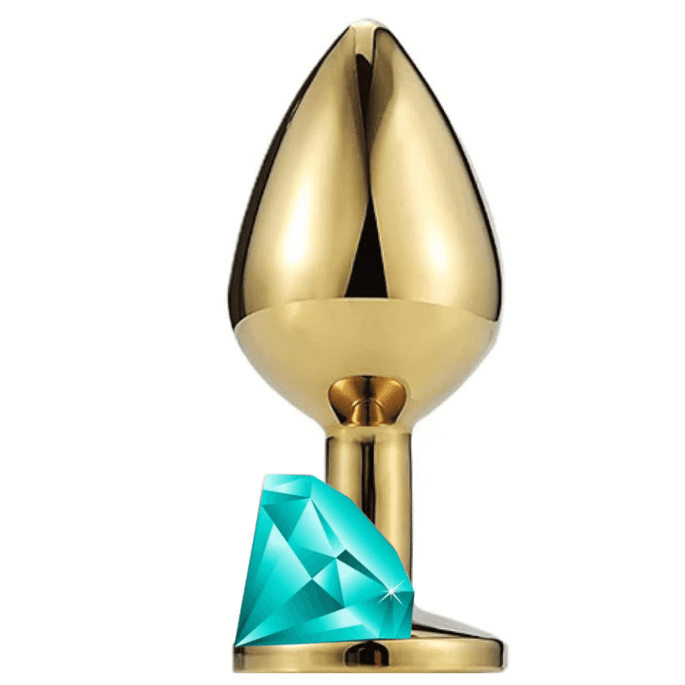 The Anal Fantasy Jewellery Gold Metal Anal Plug Large-Blue