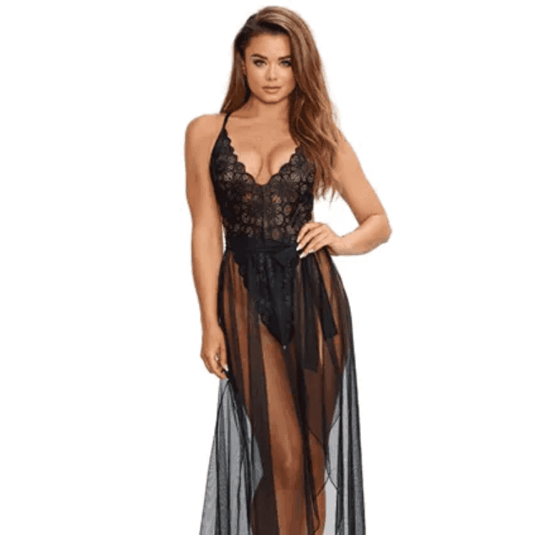 Fantasy Wear Dantelli Uzun Seksi Gecelik - Black