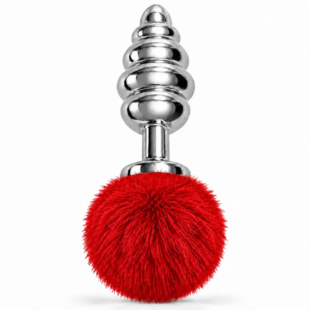 The Anal Fantasy Ribbed Peluşlu Boğumlu Metal Anal Plug-Red