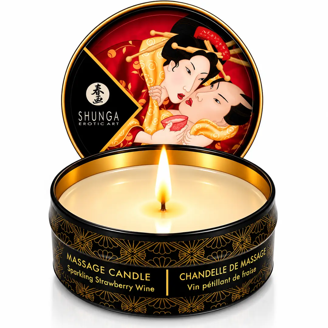 Shunga Mini Massage Candle Sparkling Strawberry Wine 30 ml – Çilek Aromalı Erotik Masaj Mumu