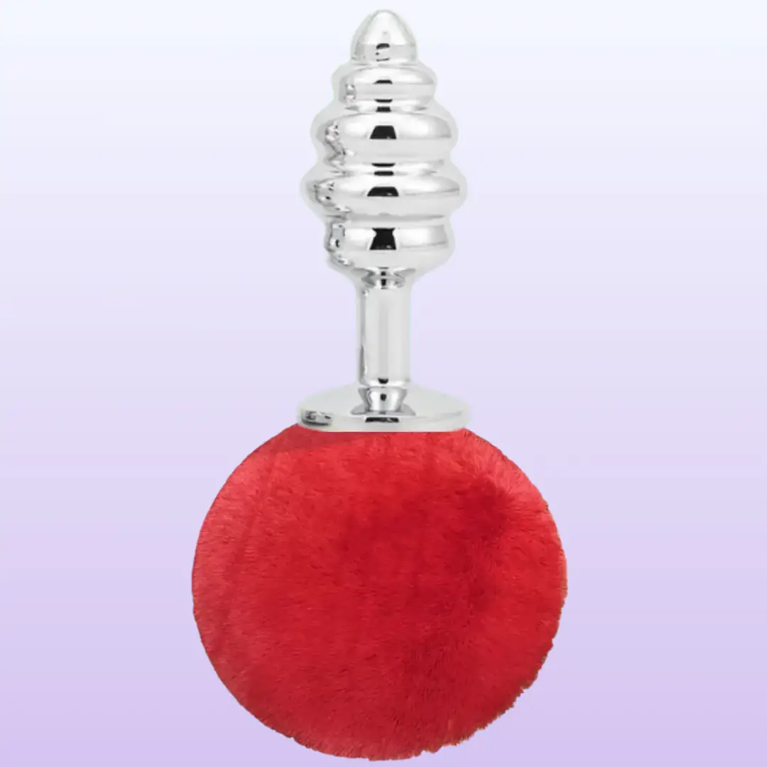 The Anal Fantasy Ribbed Peluşlu Boğumlu Metal Anal Plug-Red