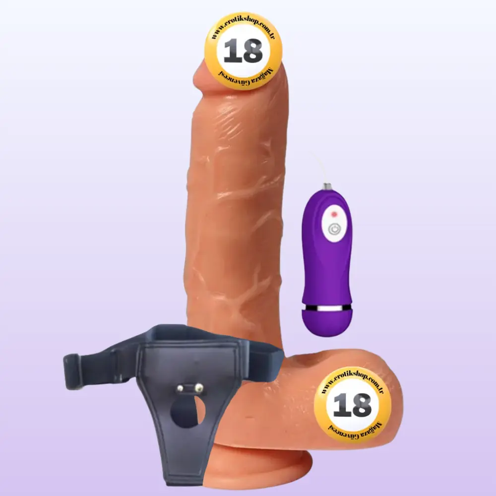 Shequ Adam Ruber Strapon 21 cm Belden Bağlamalı Titreşimli Realistik Penis