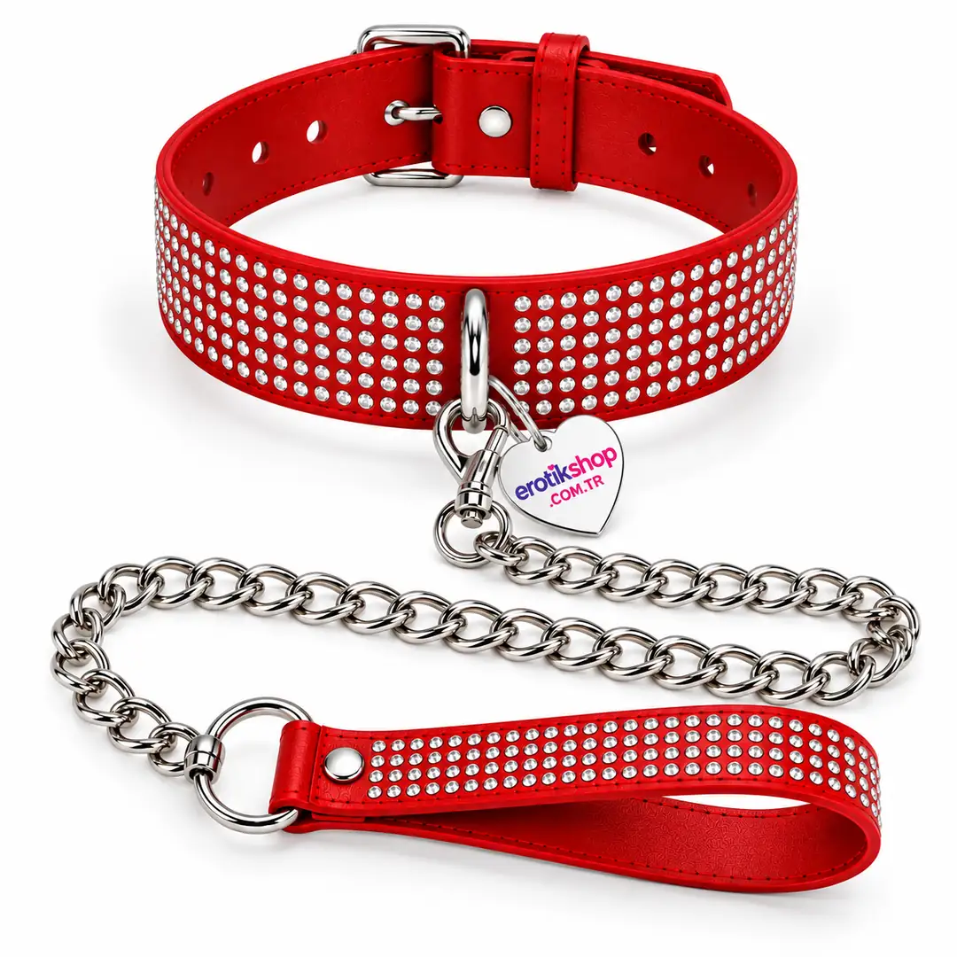 The Fetish Fantasy Series Diamond Collar Taşlı Fetiş Tasma-Kırmızı