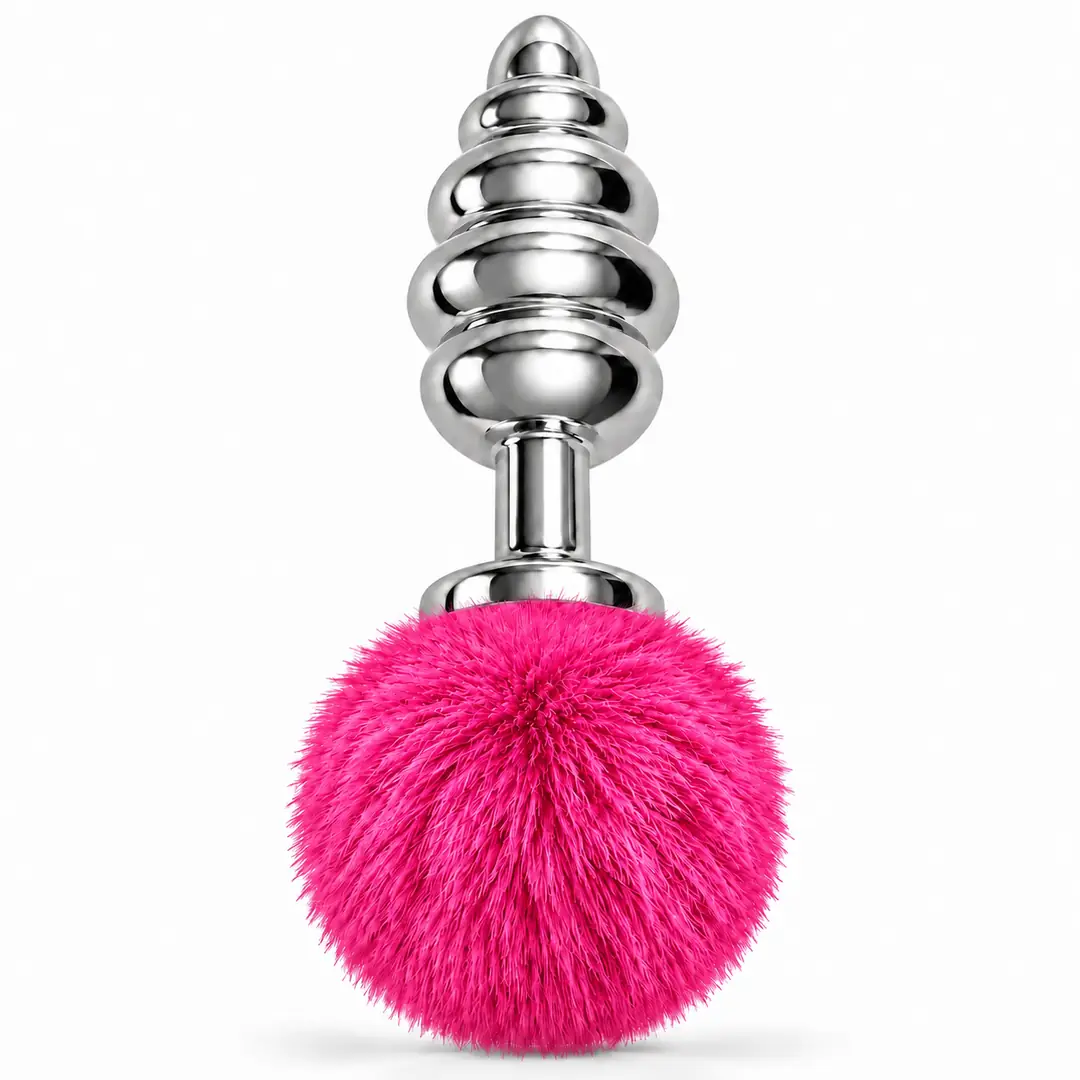 The Anal Fantasy Ribbed Peluşlu Boğumlu Metal Anal Plug-Pink