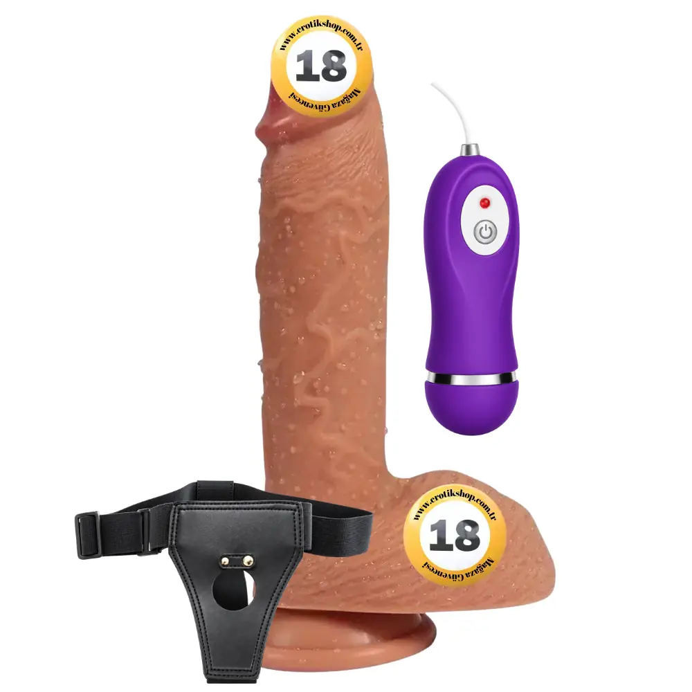 Shequ Dildo Series Buru Çift Katmanlı 22 Cm Kemerli Titreşimli Realistik Penis