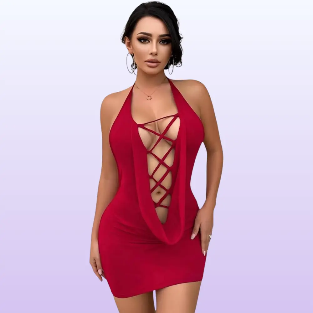 The She Fantasy Wear Dekolteli Bağcıklı Seksi Elbise