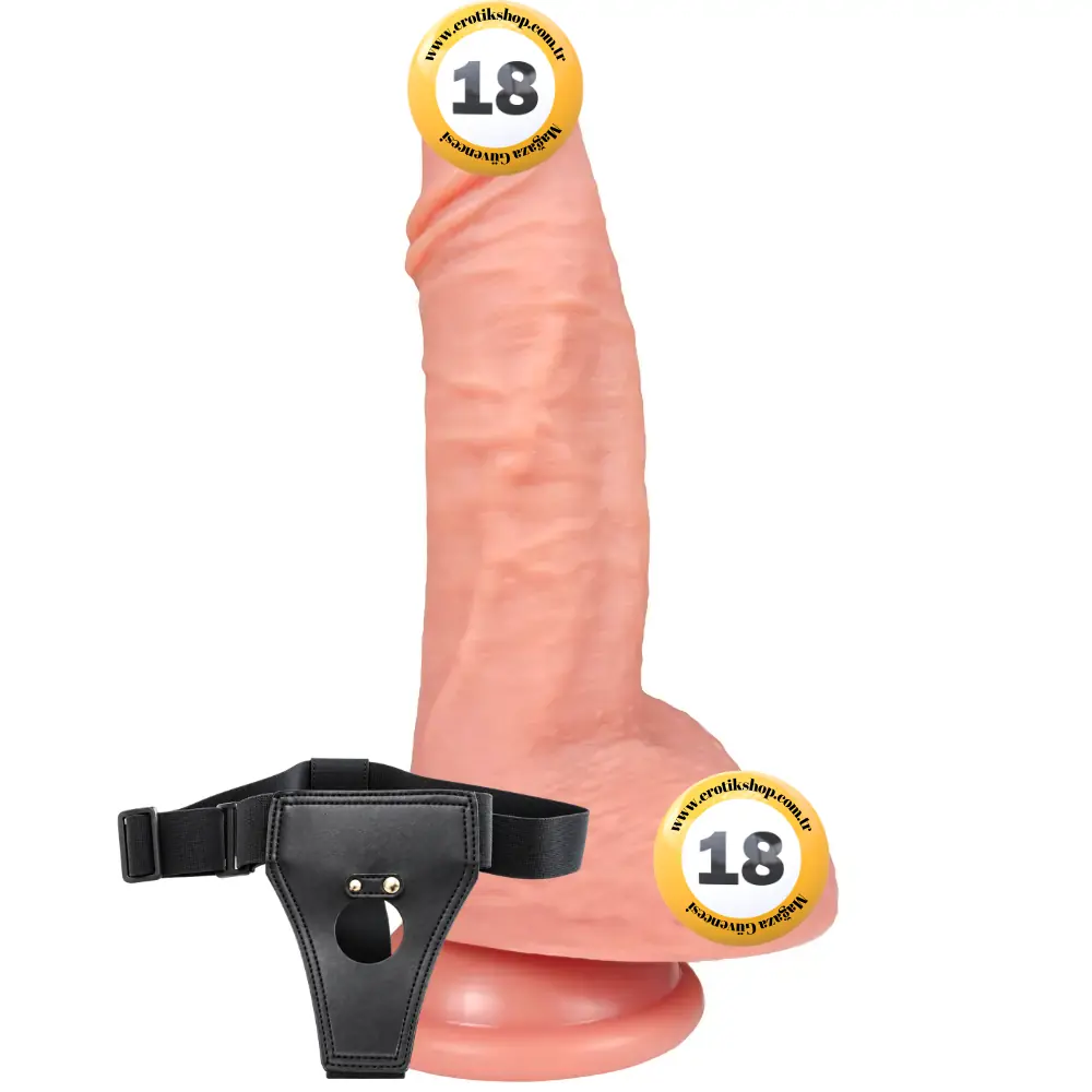 Shequ Ercules Belden Bağlamalı 22 Cm Et Dokulu Strapon Realistik Penis