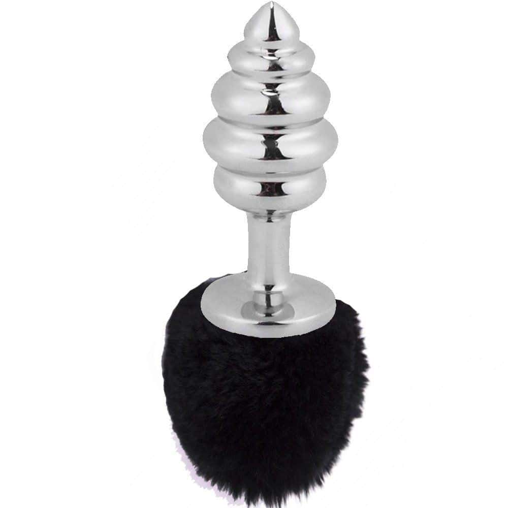 The Anal Fantasy Ribbed Peluşlu Boğumlu Metal Anal Plug-Black