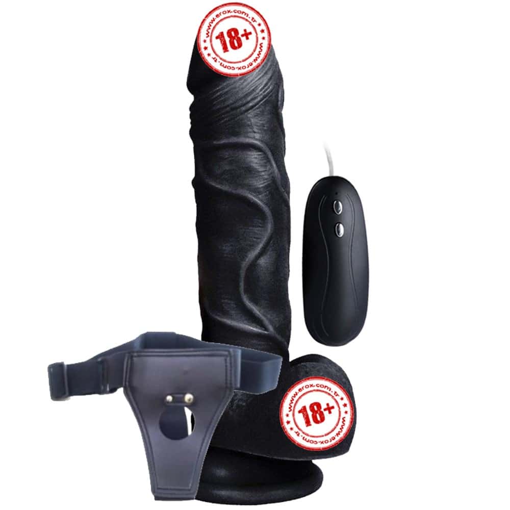 Xise Dildo Series Beat Strapon 19 cm Kemerli Titreşimli Realistik Penis-Black