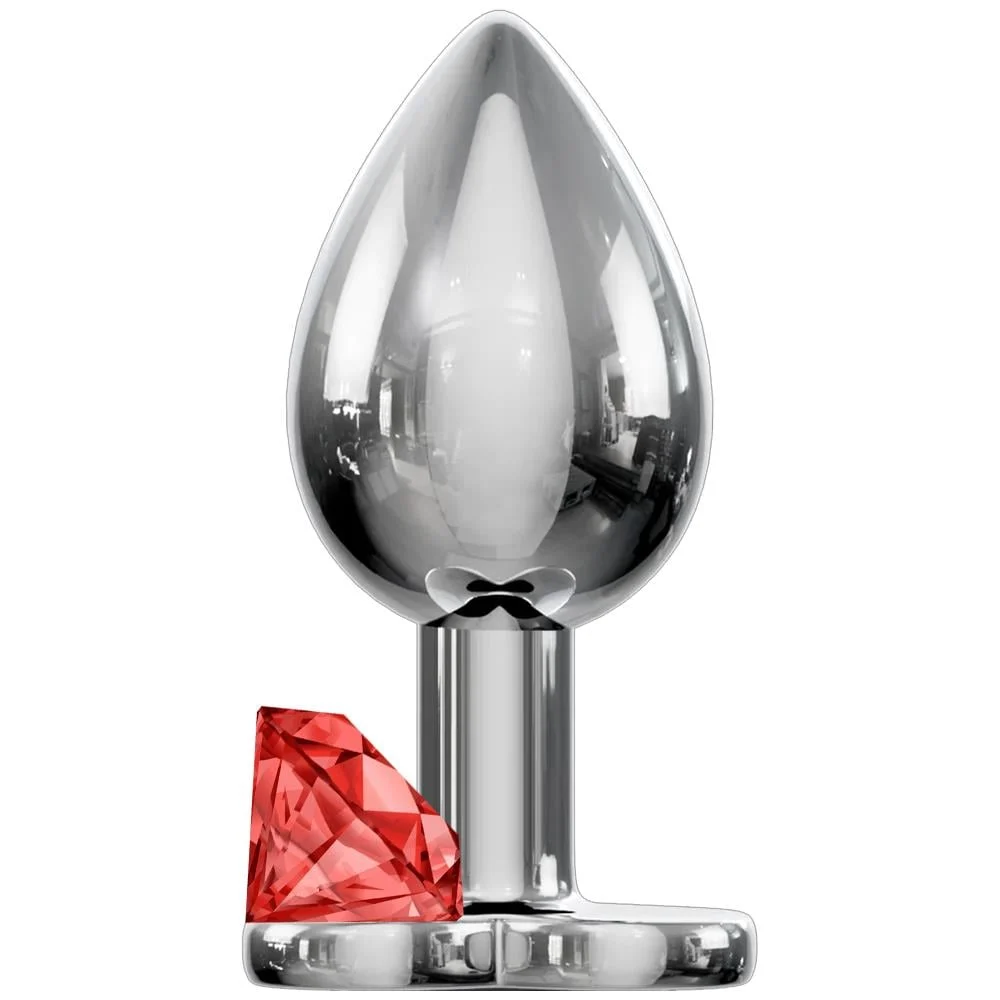 The Anal Fantasy Booty Jewellery Silver Metal Anal Plug Large-Red
