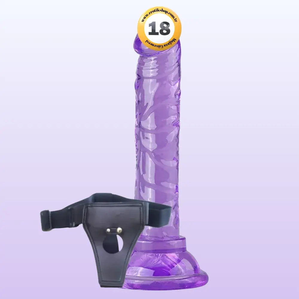 The Dick Jelly Silicone 14.5 cm Anal ve Vajinal Kemerli Realistik Penis-Purple