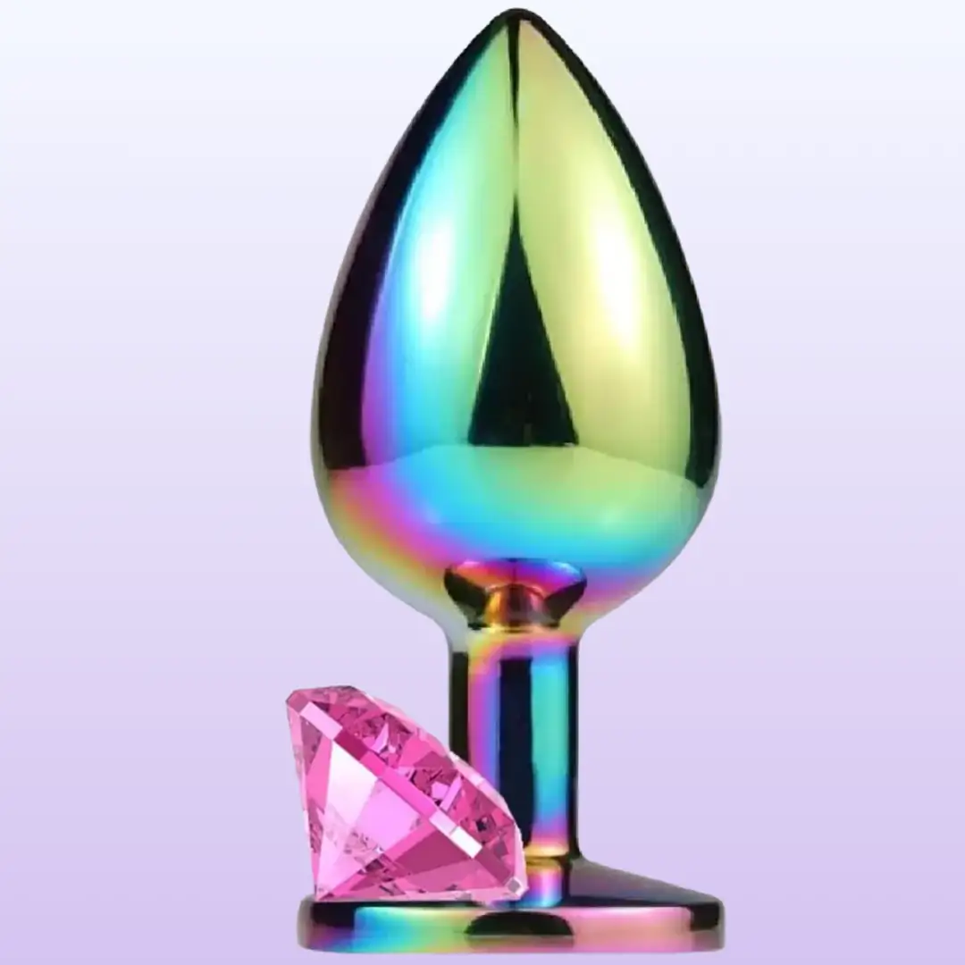 The Anal Fantasy Hot Cool Rainbow Metal Anal Plug Medium-Pink