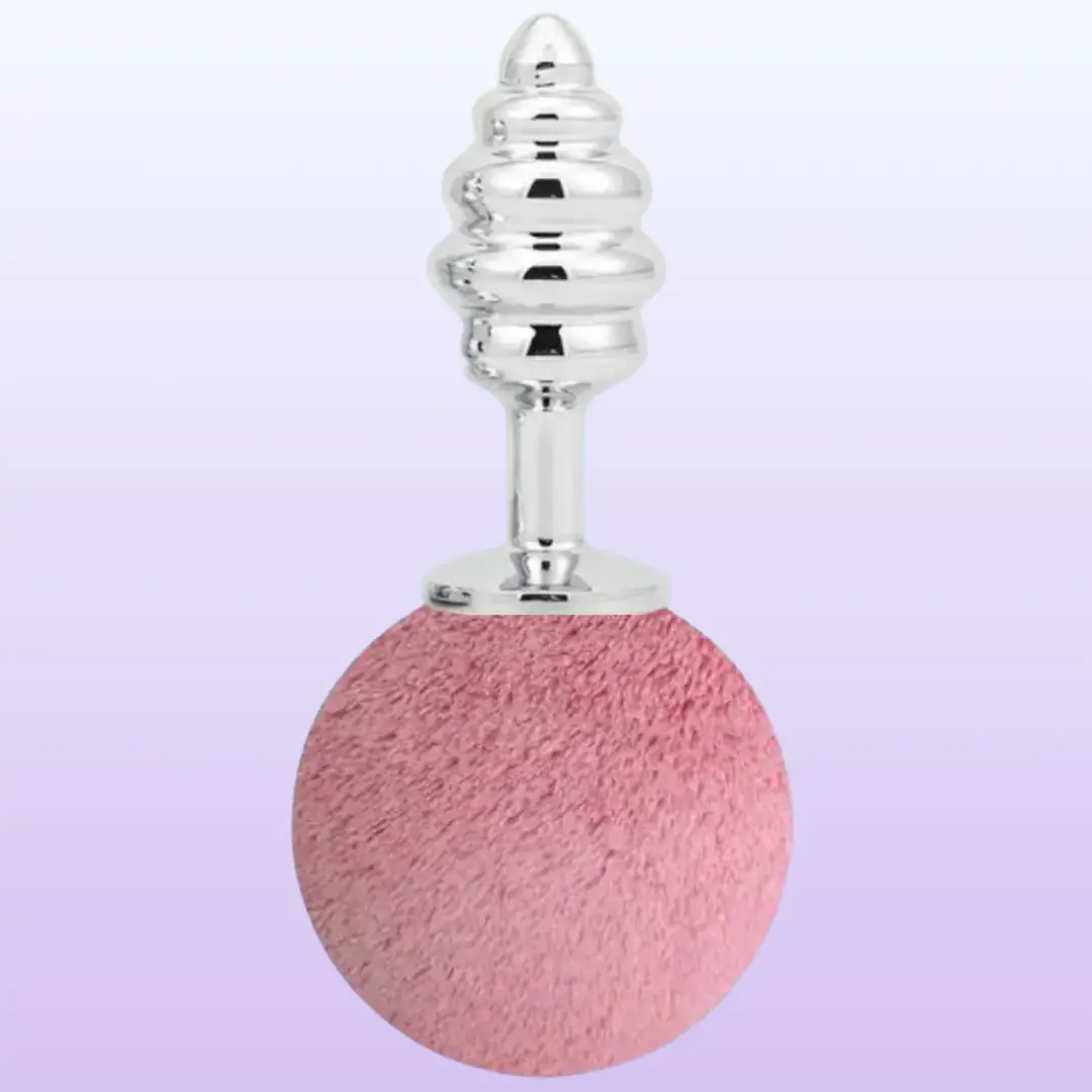 The Anal Fantasy Ribbed Peluşlu Boğumlu Metal Anal Plug-Pink
