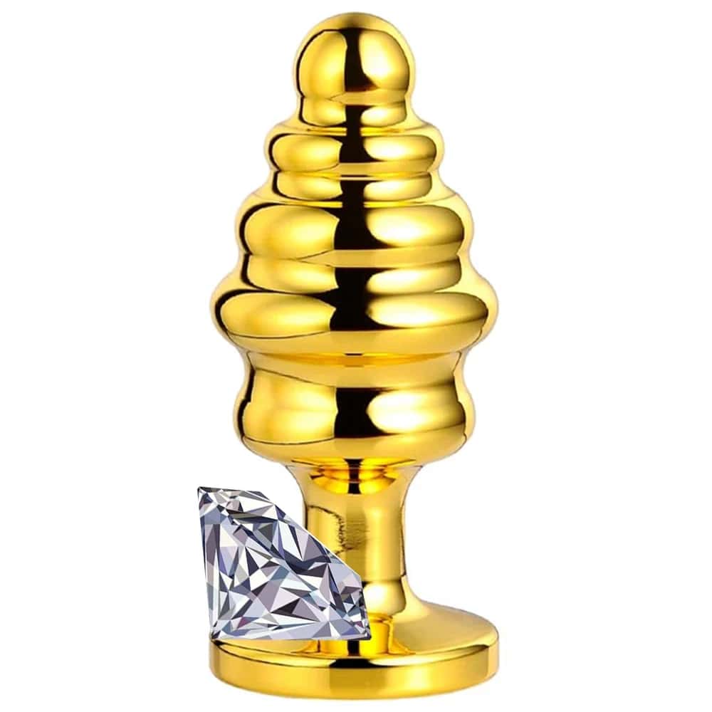 The Anal Play Gold Ribbed Boğumlu Metal Anal Plug Small-White