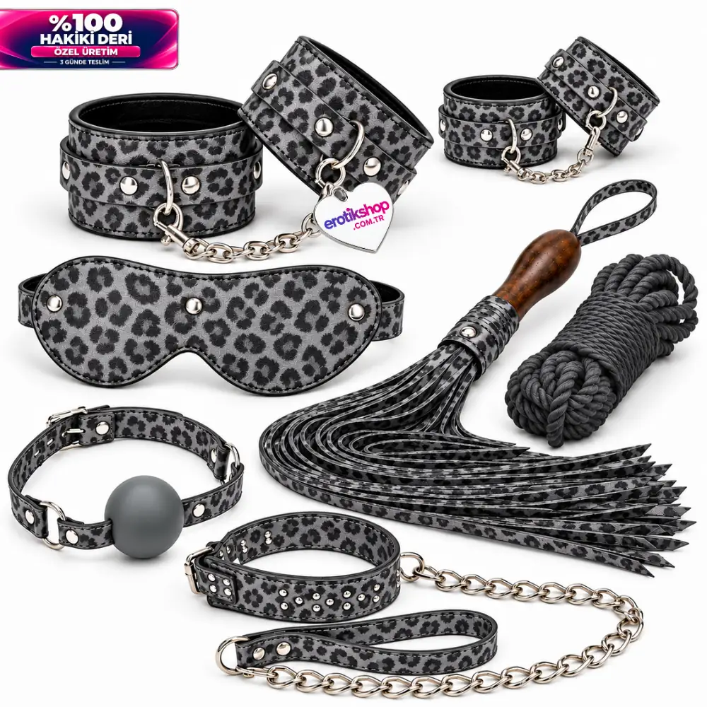 The Fetish Fantasy Series %100 Original Leather Gerçek Deri 7'li Fetiş BDSM Set - Leopar