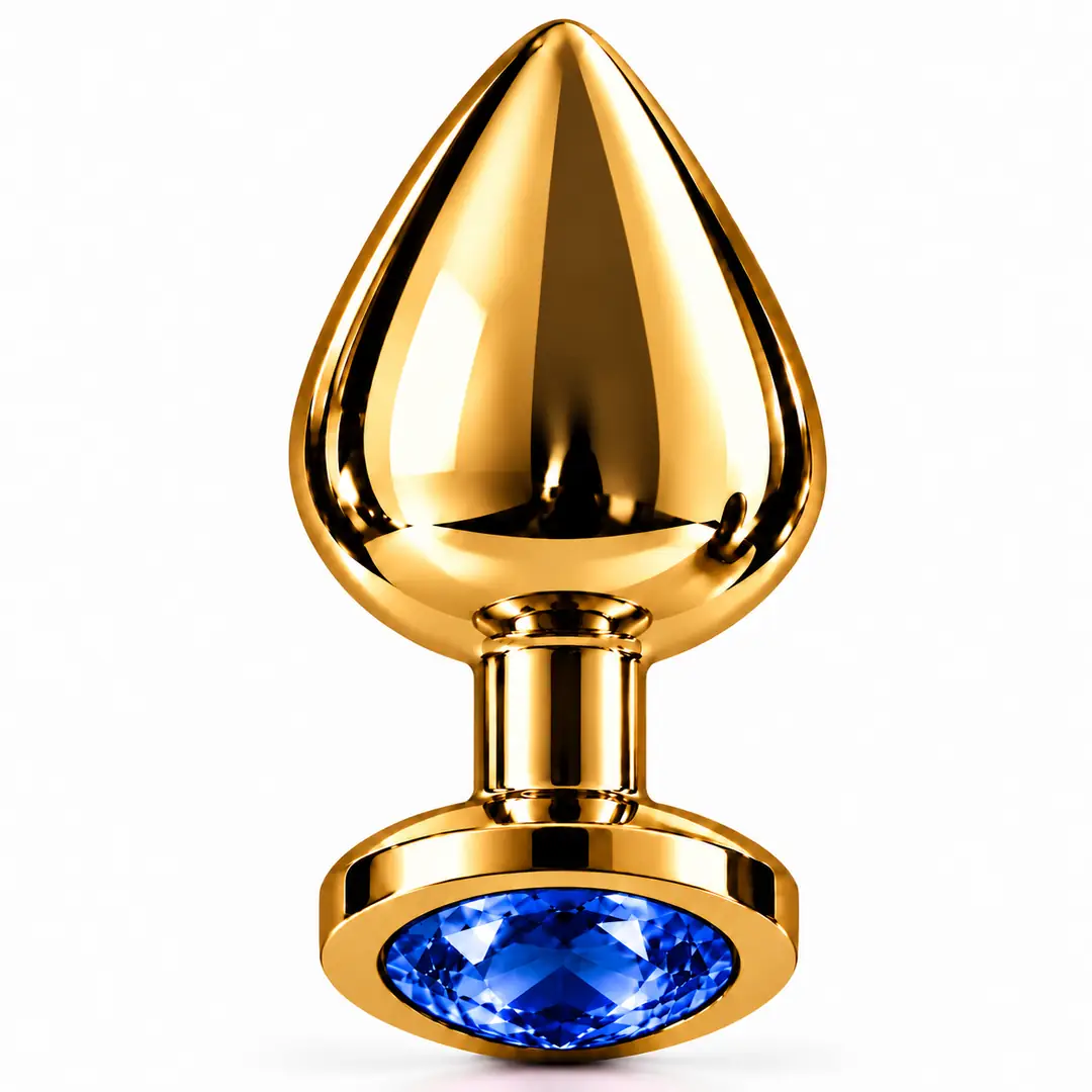 The Anal Fantasy Jewellery Gold Mavi Taşlı Metal Anal Plug-Large