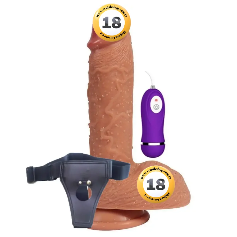 Shequ Dildo Series Buru Çift Katmanlı 22 Cm Kemerli Titreşimli Realistik Penis