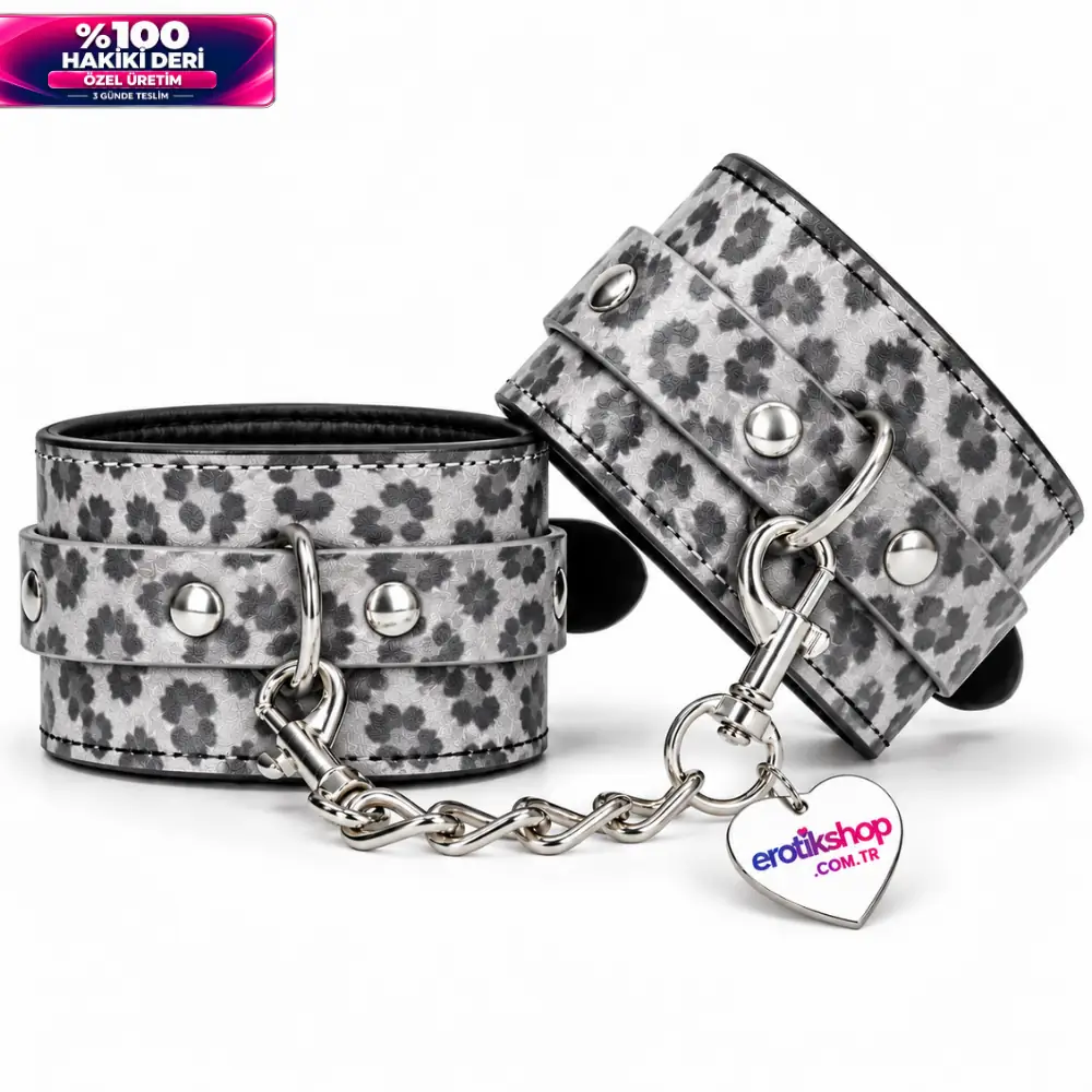 The Fetish Fantasy Series %100 Original Leather Gerçek Deri El Kelepçesi – Leopard