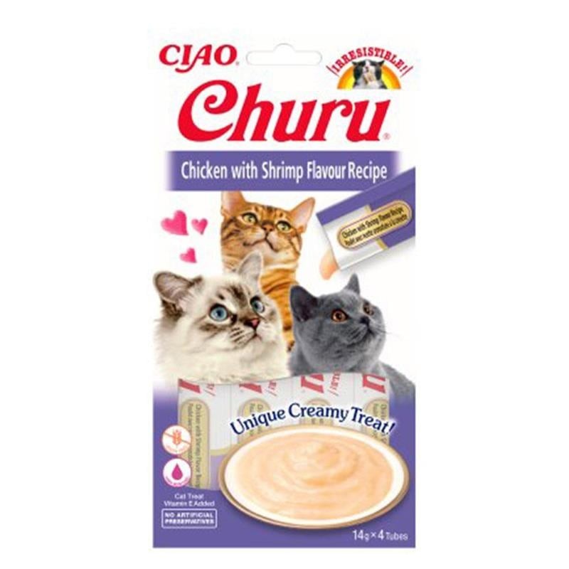 CIAO CHURU Cream Tavuklu ve Karidesli Sıvı Kedi Ödül Maması 4X14 Gr