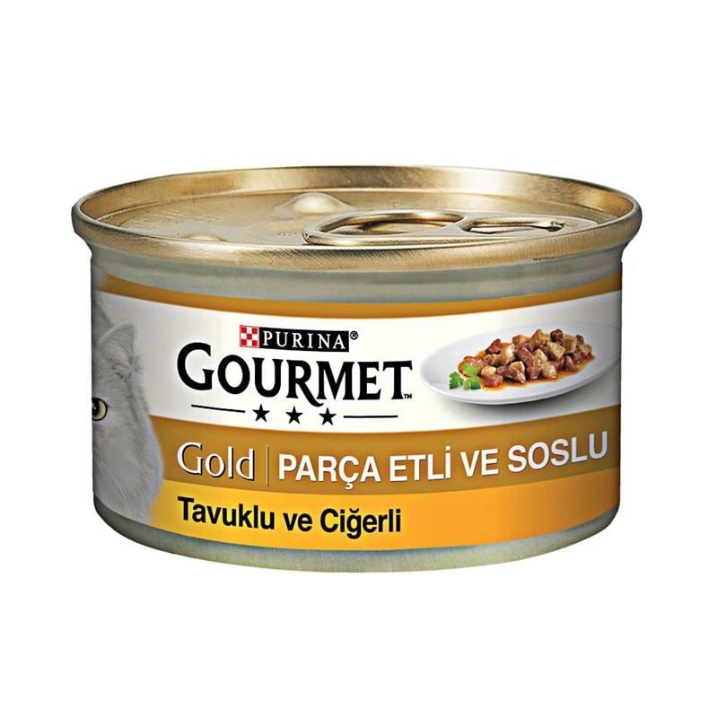 GOURMET Gold Soslu Parça Etli Tavuklu Ciğerli Yetişkin Kedi Konservesi 85gr