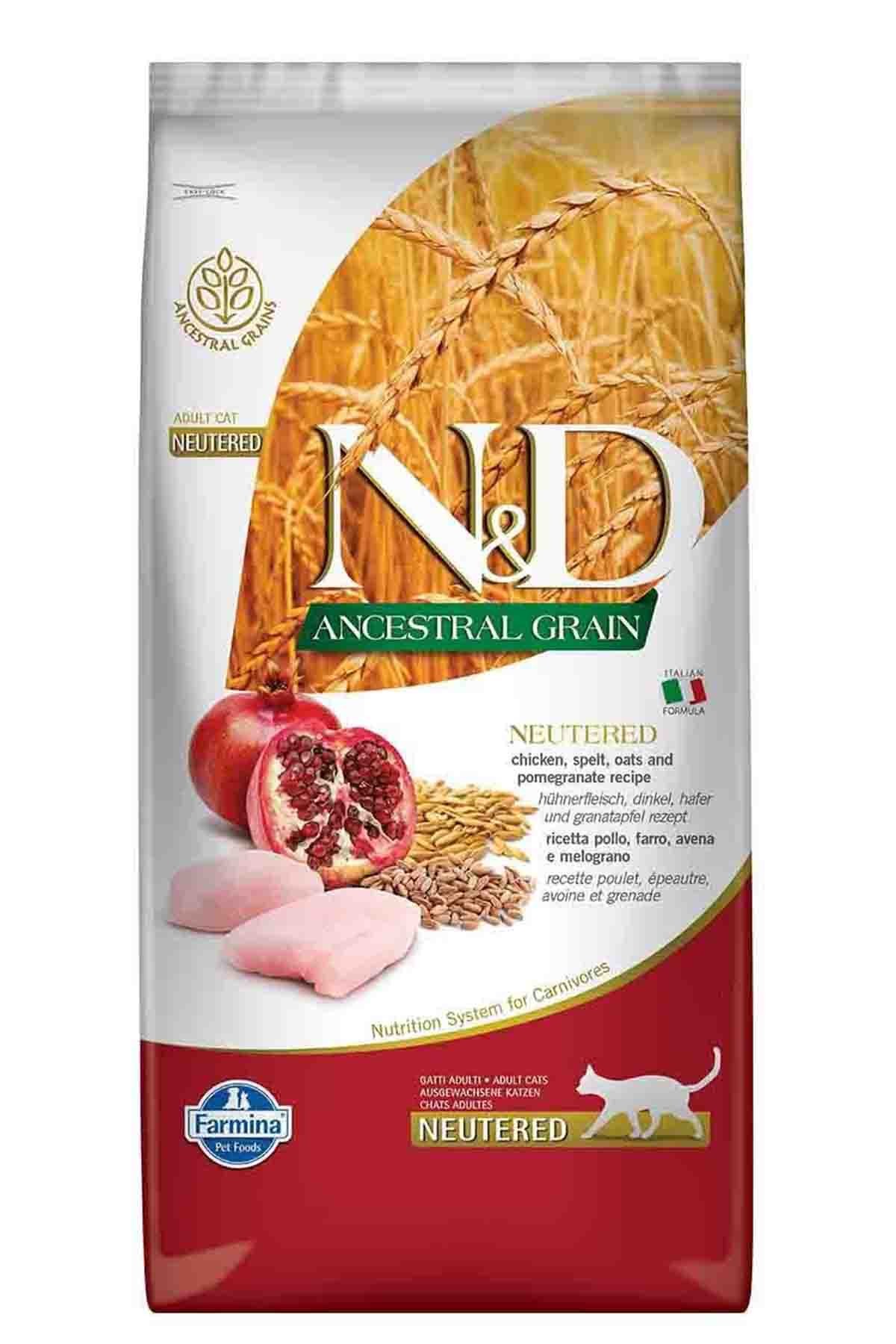 N&D Ancestral Grain Düşük Tahıllı Tavuklu ve Narlı Kısırlaştırılmış Kedi Maması 1 Kg
