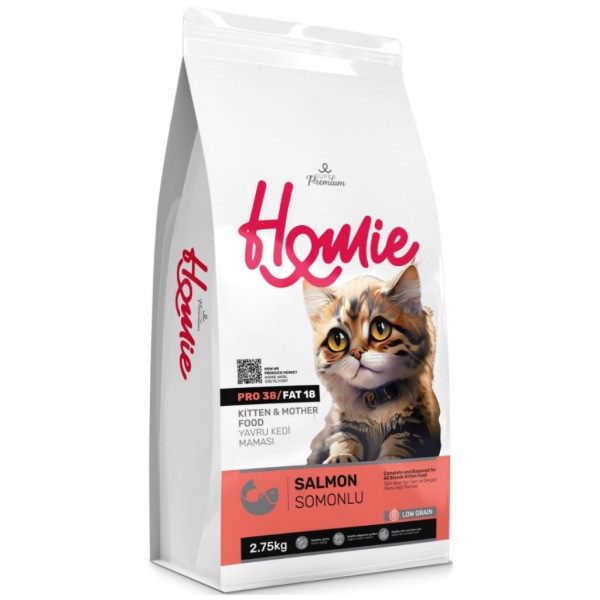 HOMIE PRO38/FAT38 Super Premium Düşük Tahıllı Somonlu Yavru ve Anne Kedi Maması 2,75 Kg