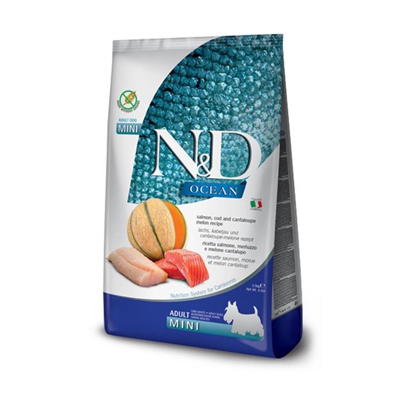 N&D Ocean Tahılsız Somonlu & Morina Balıklı ve Kavunlu Küçük Irk Yetişkin Köpek Maması 2,5 Kg
