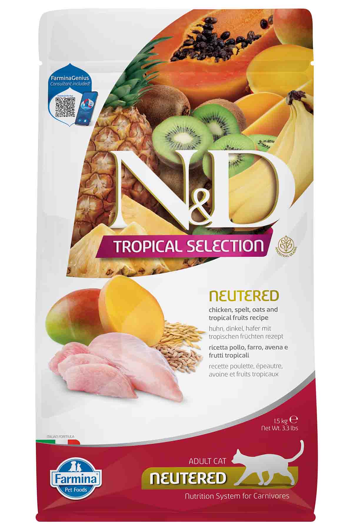 N&D Tropical Selection Tavuklu ve Tropikal Meyveli Kısırlaştırılmış Kedi Maması 1,5 Kg