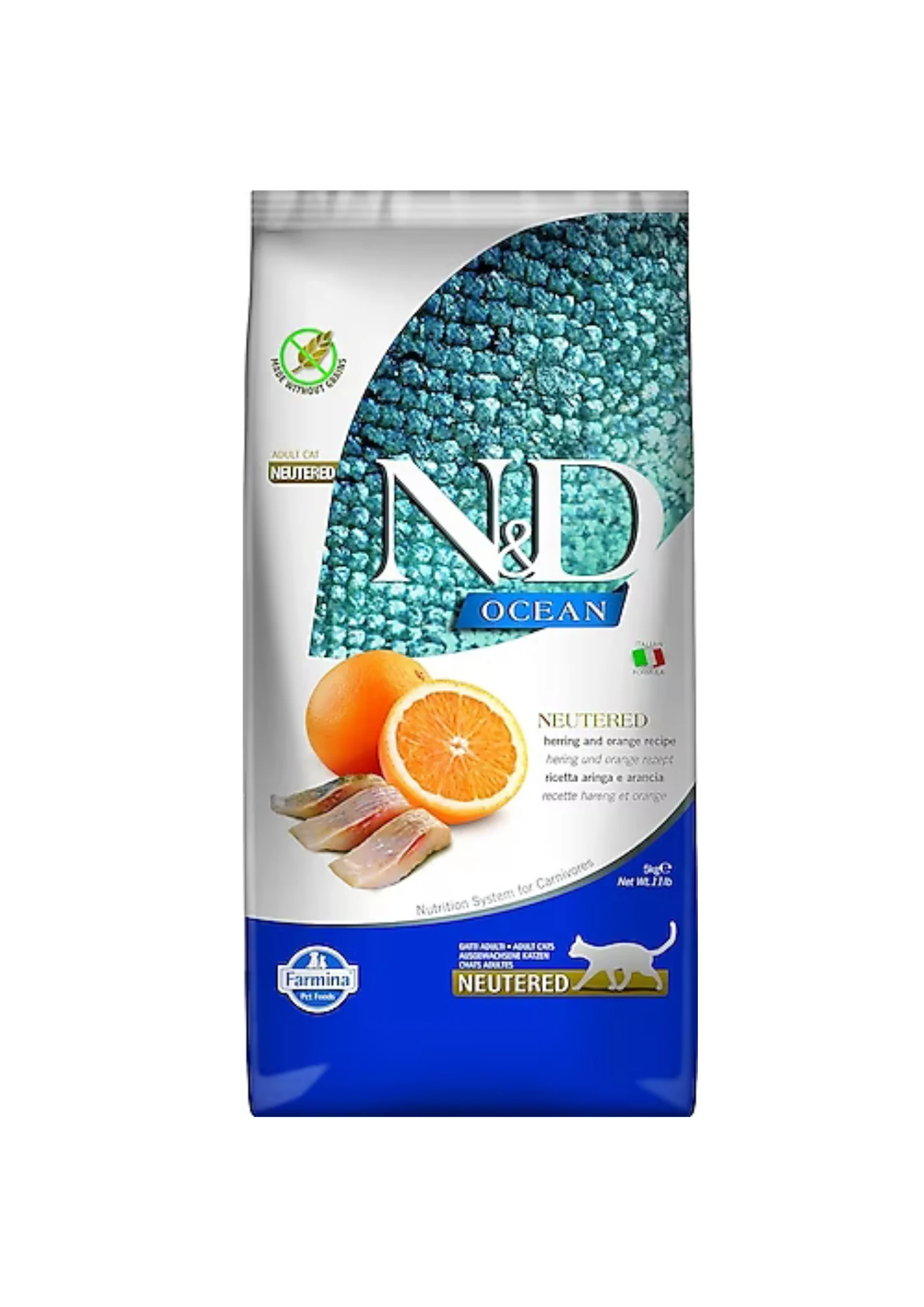 N&D Ocean Tahılsız Ringa Balıklı ve Portakallı Kısırlaştırılmış Kedi Maması 5 Kg