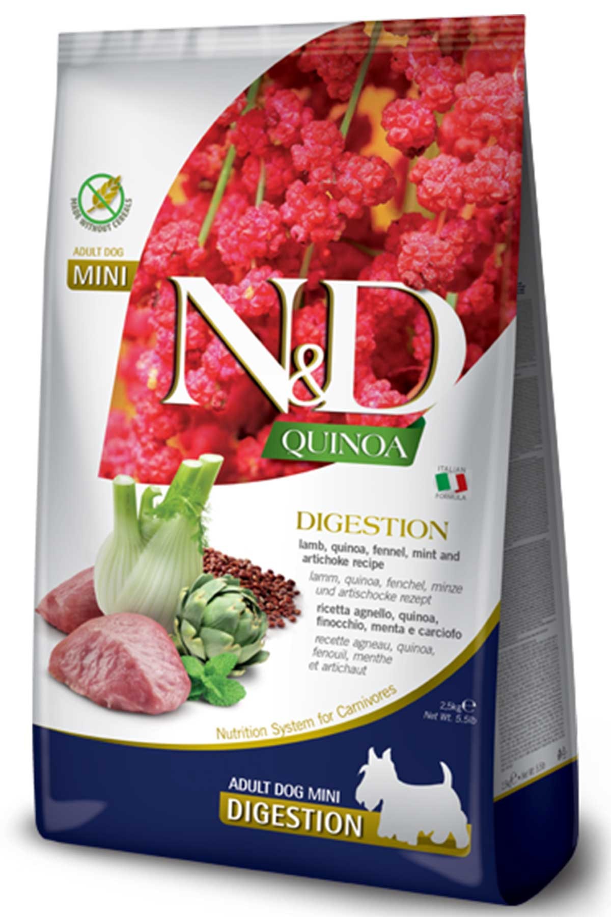 N&D Quinoa Skin & Coat Digestion Tahılsız Kuzulu & Rezeneli ve Enginarlı Küçük Irk Yetişkin Köpek Maması 2,5 Kg
