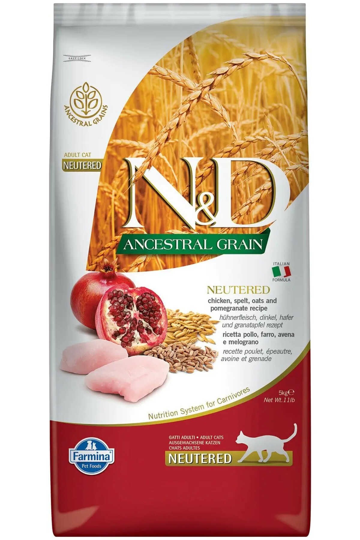 N&D Ancestral Grain Düşük Tahıllı Tavuklu ve Narlı Kısırlaştırılmış Kedi Maması 5 Kg