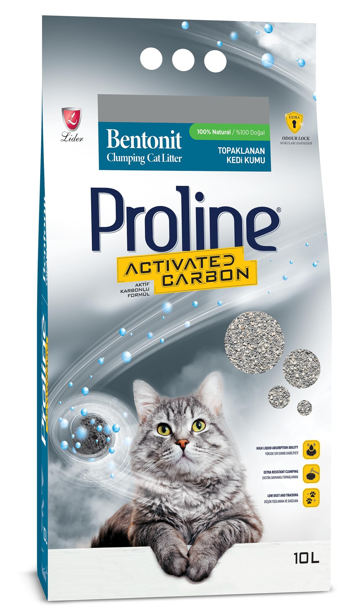 PROLINE Aktif Karbonlu Topaklanan Bentonit Kedi Kumu 10 Lt