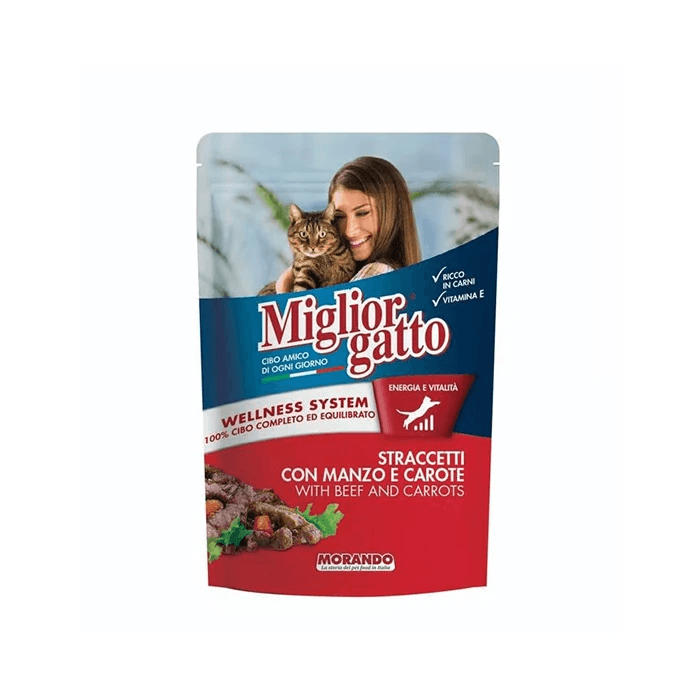 MIGLIOR GATTO Biftekli ve Havuçlu Pouch Yetişkin Kedi Maması 100 Gr