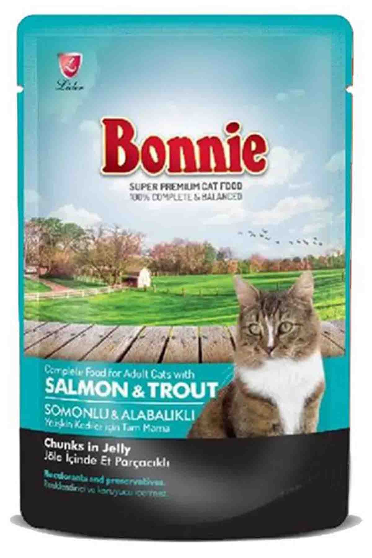 BONNIE Somonlu ve Alabalıklı Jelly Pouch Yetişkin Kedi Konservesi 85 Gr