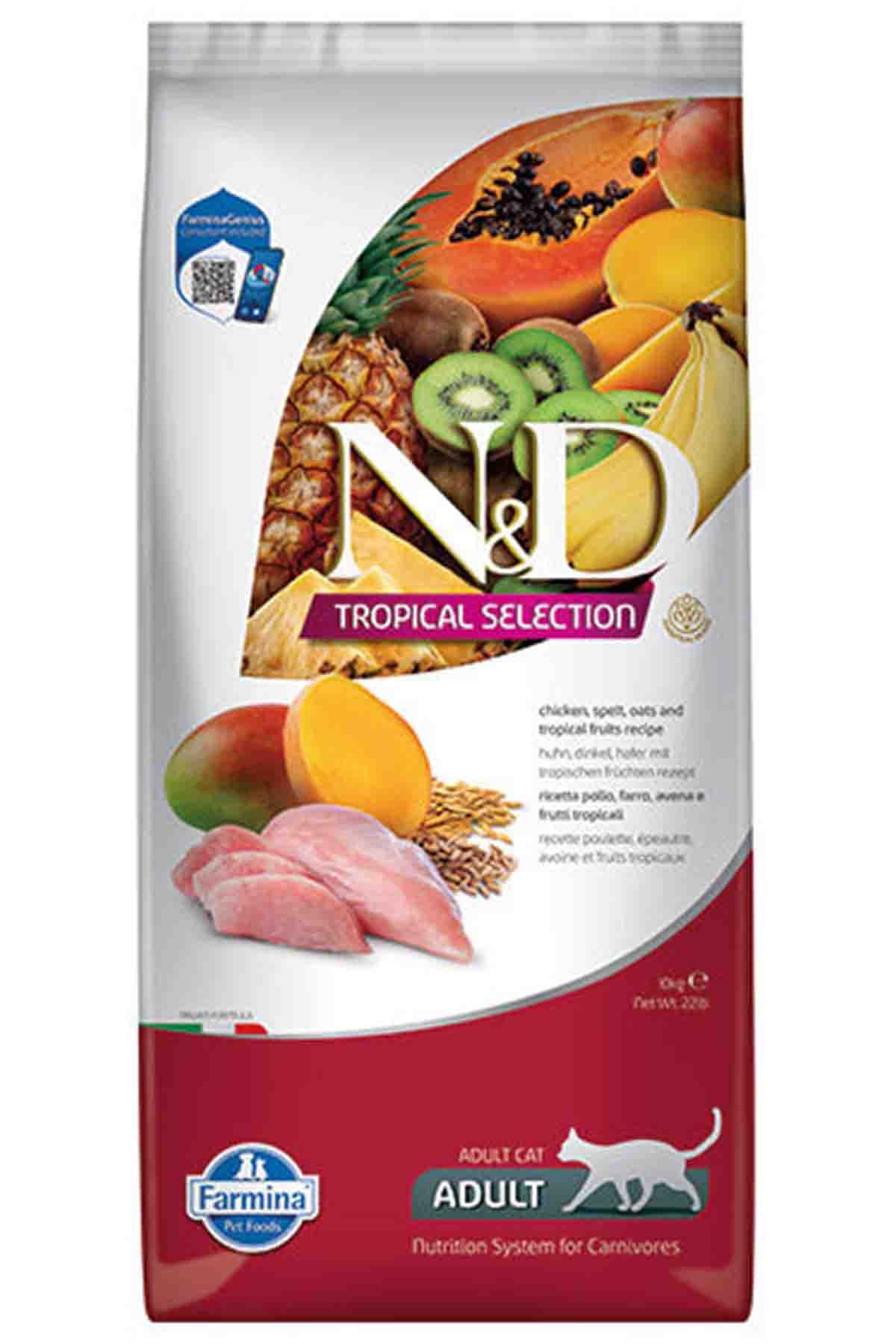 N&D Tropical Selection Tavuklu ve Tropikal Meyveli Yetişkin Kedi Maması 10 Kg