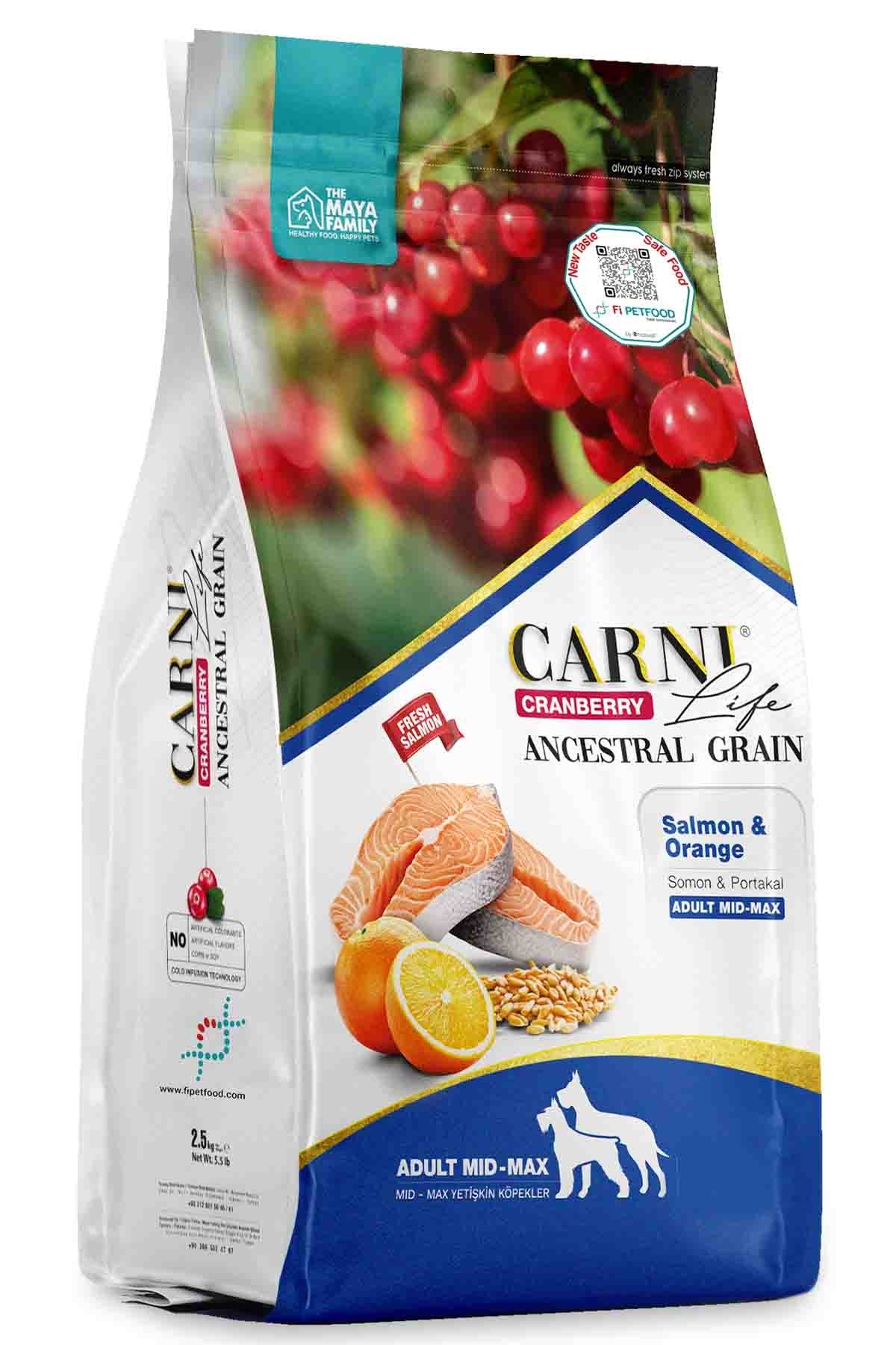 CARNI LIFE Cranberry Ancestral Grain Somonlu ve Portakallı Medium & Maxi Yetişkin Köpek Maması 12 Kg