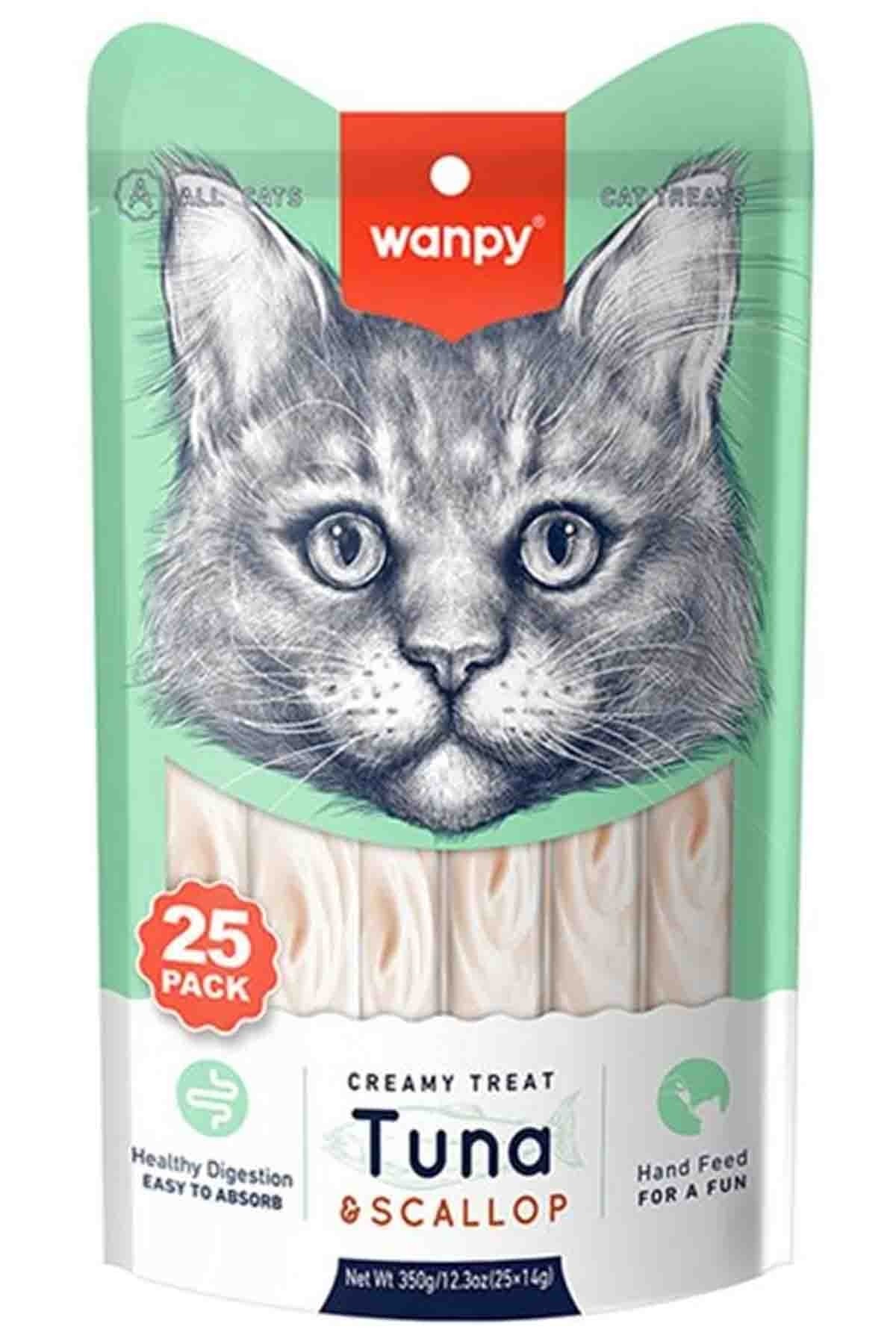 WANPY Ton Balıklı ve Deniz Taraklı Krema Yetişkin Kedi Ödül Maması 25x14 Gr