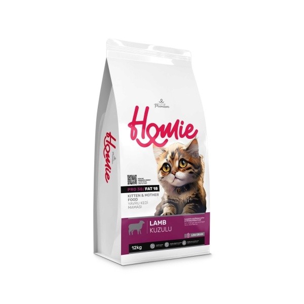 HOMIE PRO38/FAT38 Super Premium Düşük Tahıllı Kuzulu Yavru ve Anne Kedi Maması 12 Kg