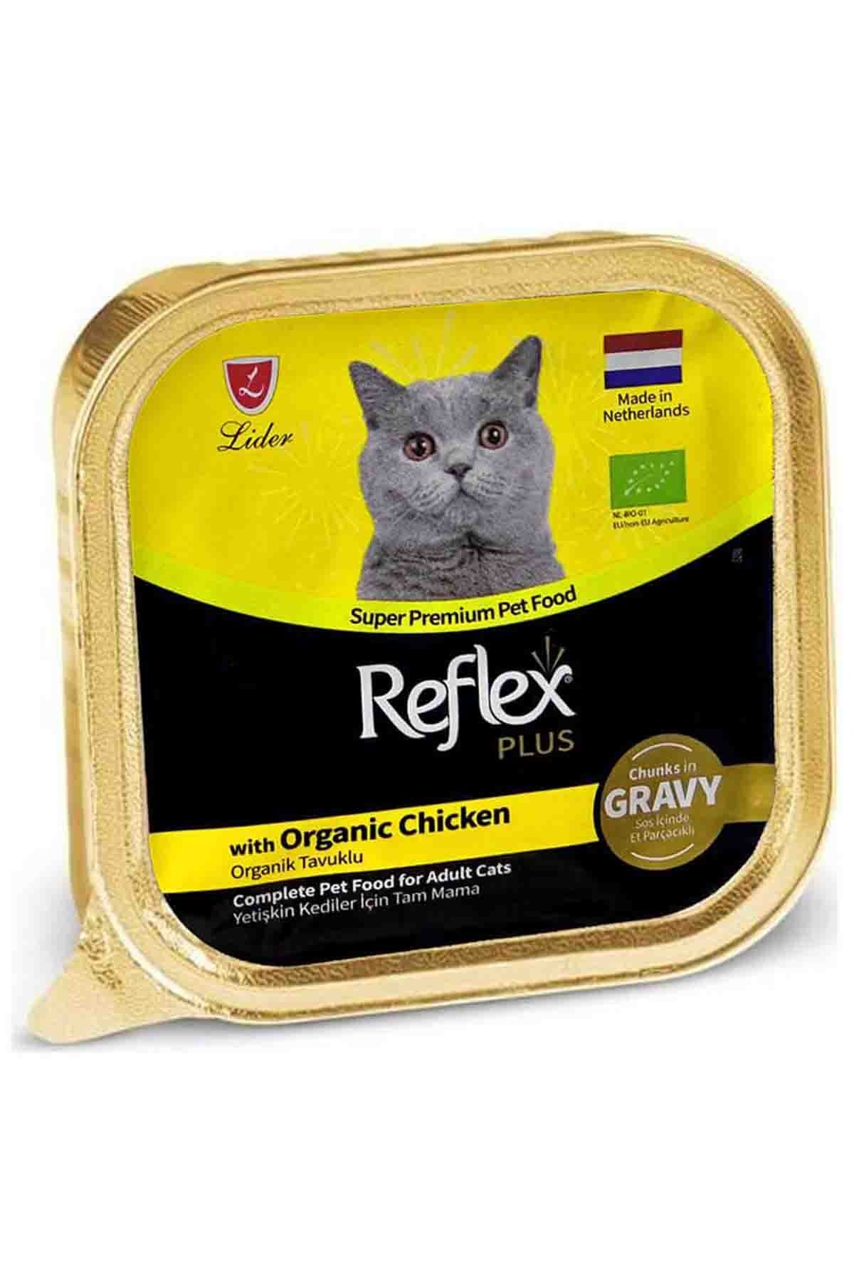 REFLEX Plus Sos İçinde Parça Organik Tavuk Etli Yetişkin Kedi Konservesi 85Gr