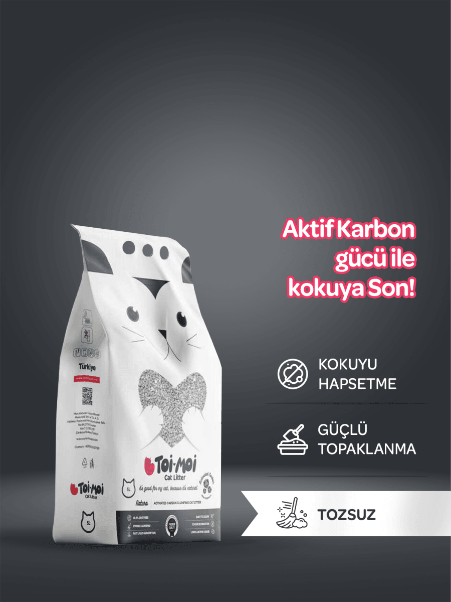 TOI MOI Natura Grey Aktif Karbon Sodyum Bentonit Kedi Kumu  10 Kg