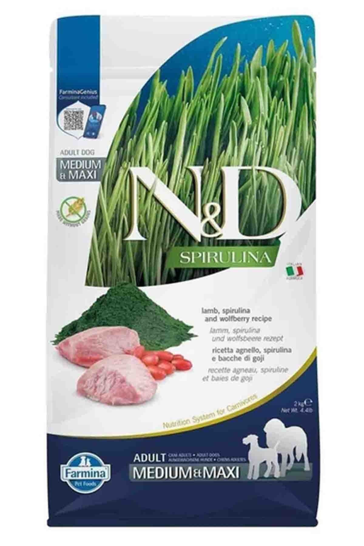 N&D Spirulina Tahılsız Kuzulu Orta ve Büyük Irk Yetişkin Köpek Maması 2 Kg