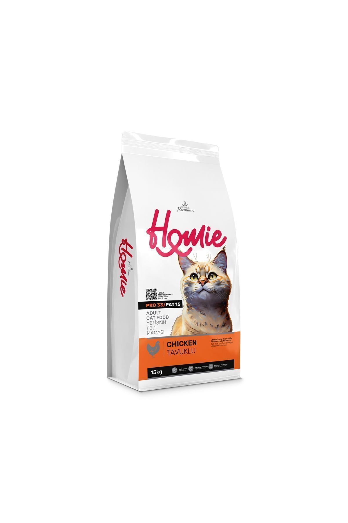HOMIE PRO33/FAT15 Super Premium Tavuklu Yetişkin Kedi Maması 15 Kg