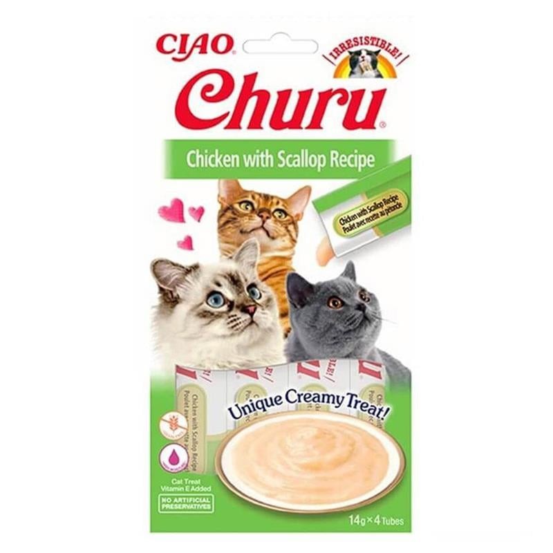CIAO CHURU Cream Tavuklu ve Deniz Taraklı Sıvı Kedi Ödül Maması 4X14 Gr