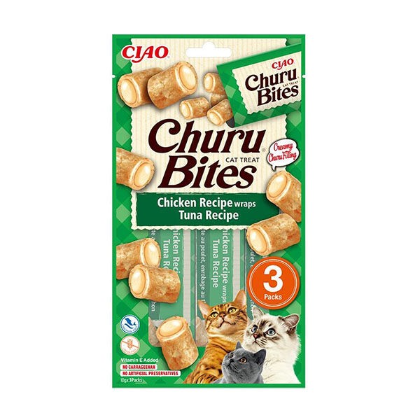 CIAO CHURU Bites Tavuk Sargılı ve Ton Balıklı Kedi Ödül Maması 10gr (3'lü)