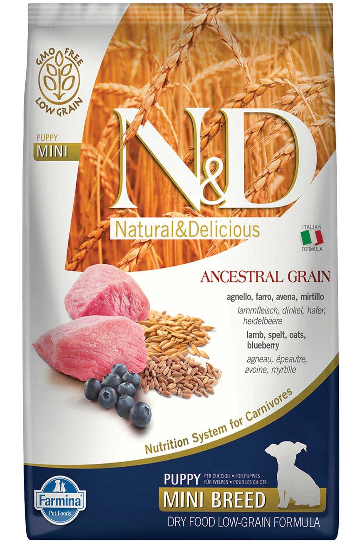 N&D Ancestral Grain Düşük Tahıllı Kuzulu ve Yaban Mersinli Küçük Irk Yavru Köpek Maması 7 Kg