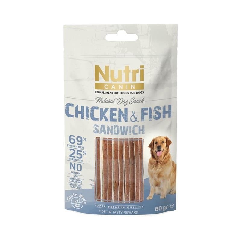 NUTRI CANIN Tahılsız Balıklı ve Tavuklu Sandviç Köpek Ödül Maması 80 Gr