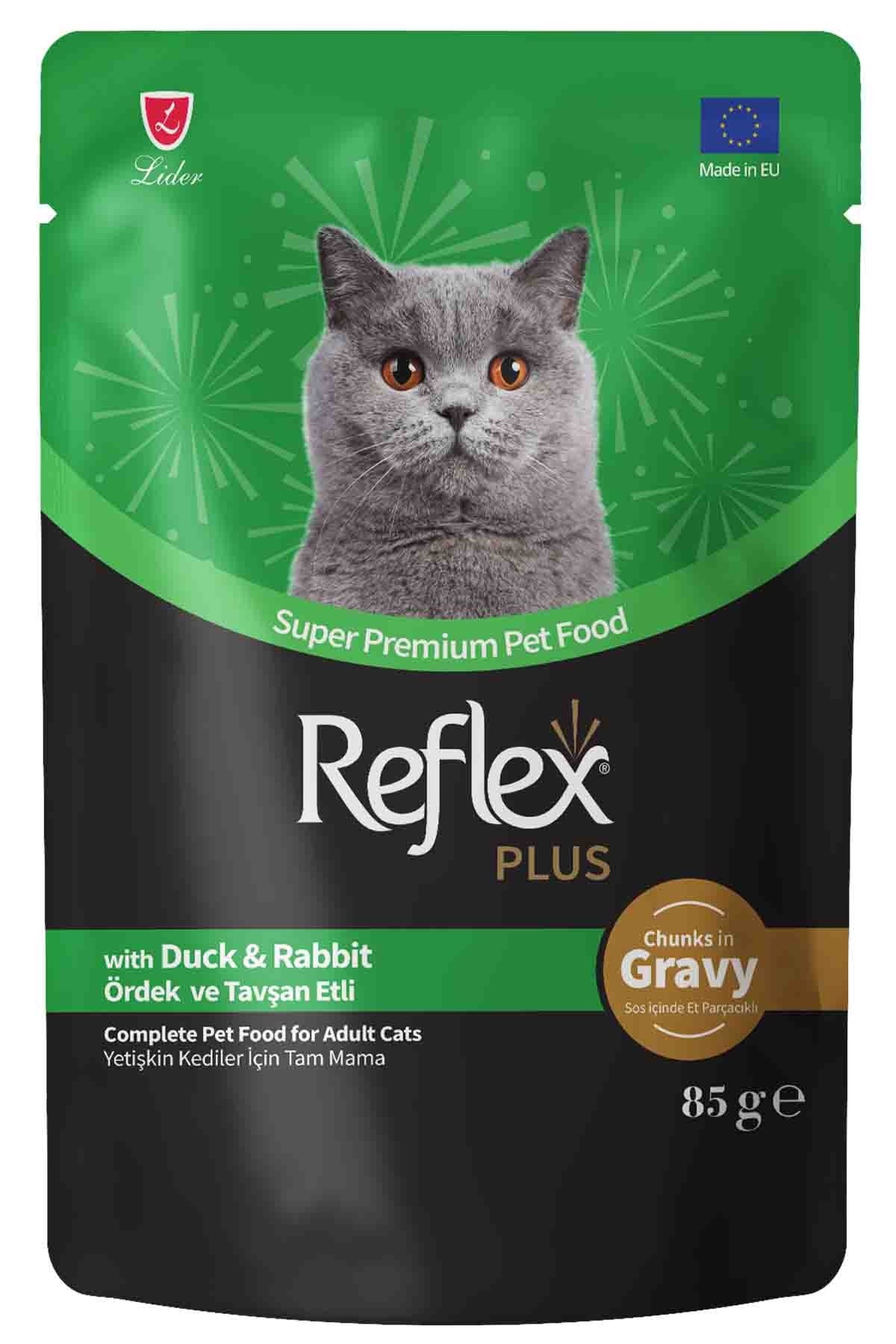REFLEX PLUS Sos İçinde Et Parçacıklı Ördek Ve Tavşan Etli Yetişkin Kedi Yaş Maması 85gr