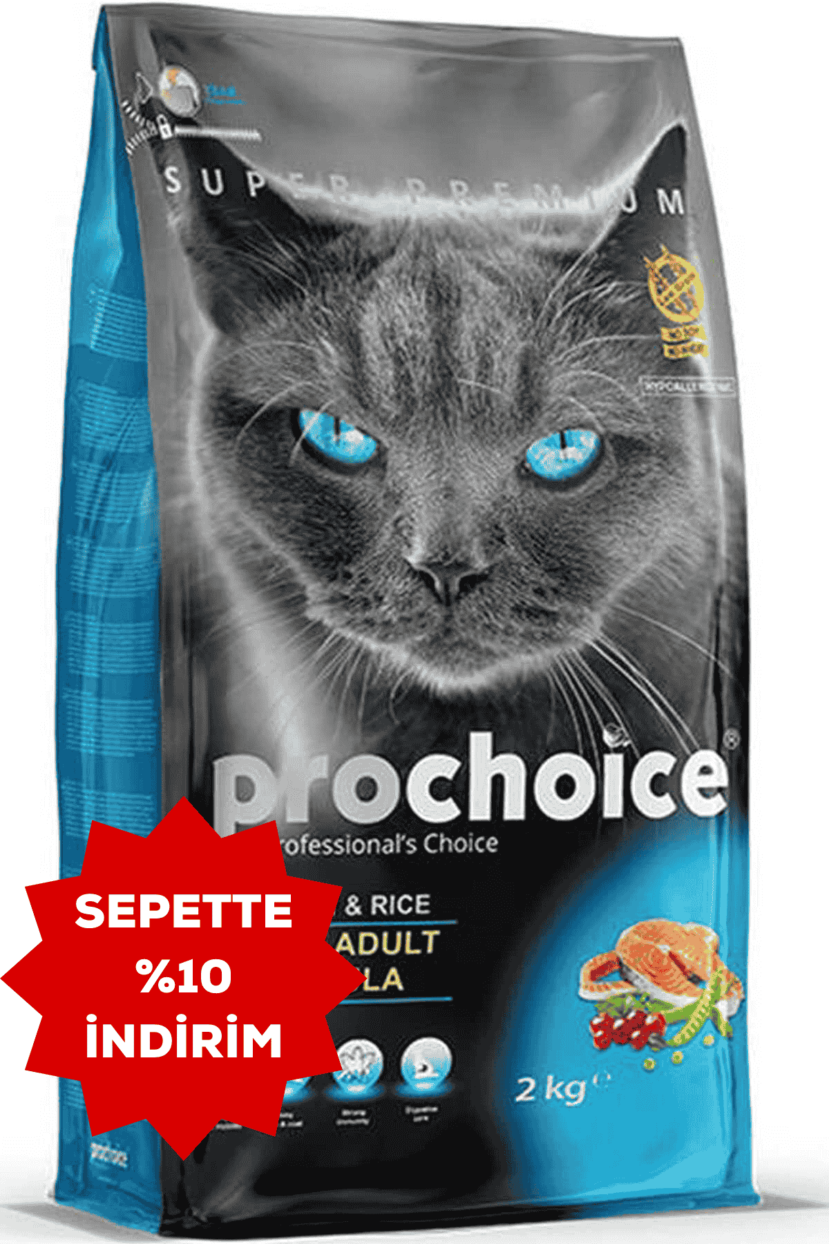 PRO CHOICE 33 Düşük Tahıllı Somonlu ve Karidesli Yetişkin Kedi Maması 2 Kg