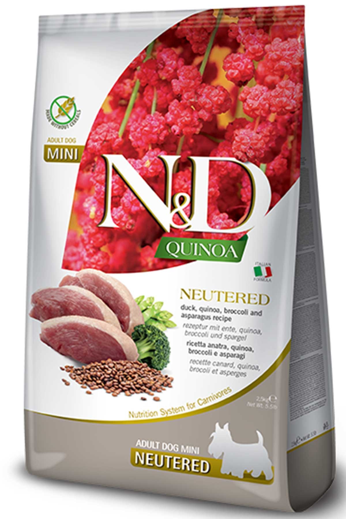 N&D Quinoa Skin & Coat Tahılsız Ördekli ve Brokolili Mini Irk Kısırlaştırılmış Köpek Maması 2,5 Kg