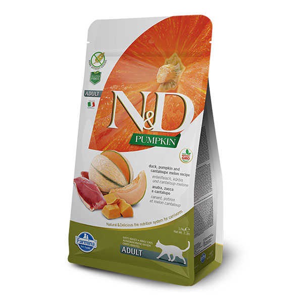 N&D Pumpkin Tahılsız Ördekli & Kavunlu ve Balkabaklı Yetişkin Kedi Maması 1,5 Kg